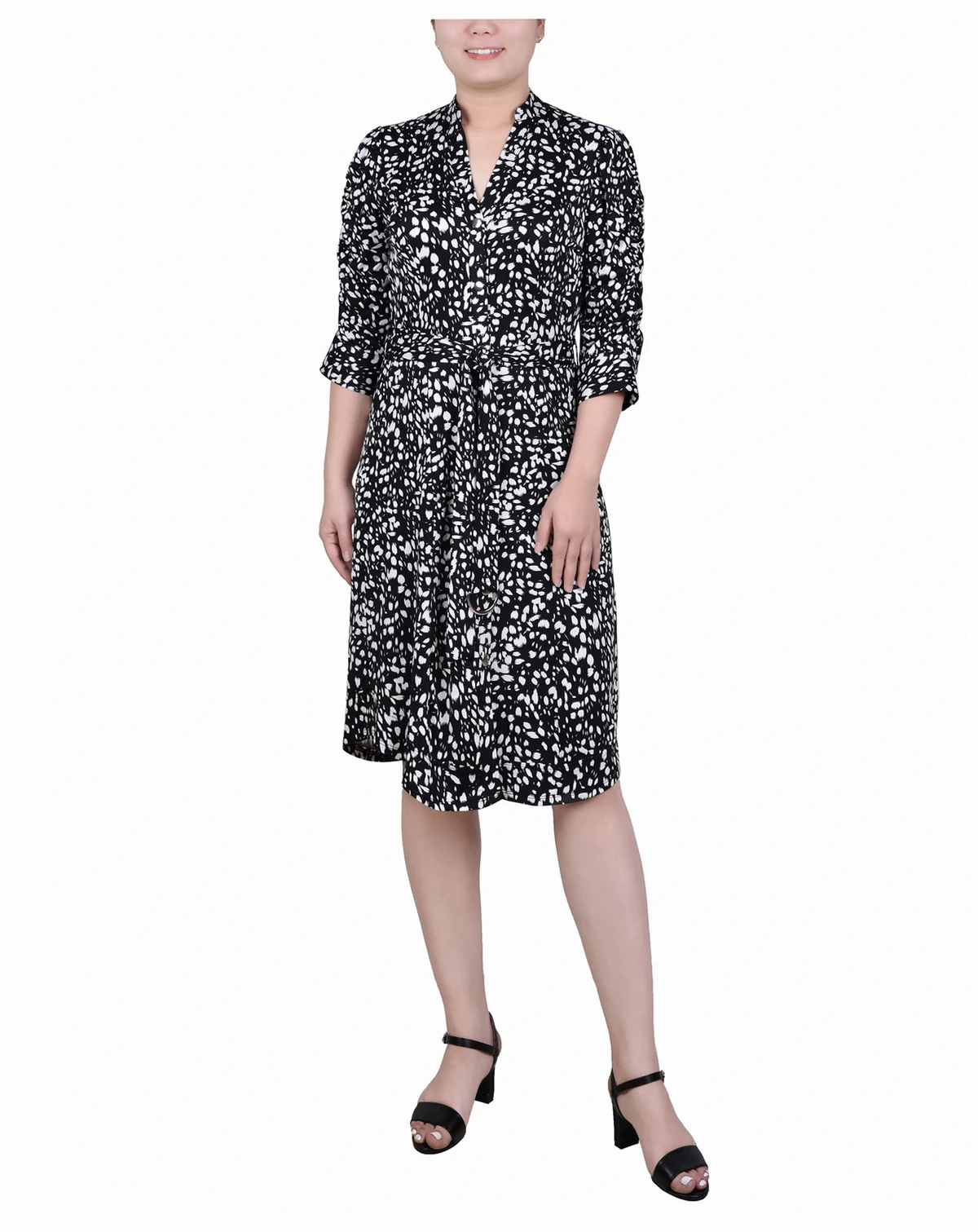 Petite Elbow Sleeve Y Neck Shirtdress