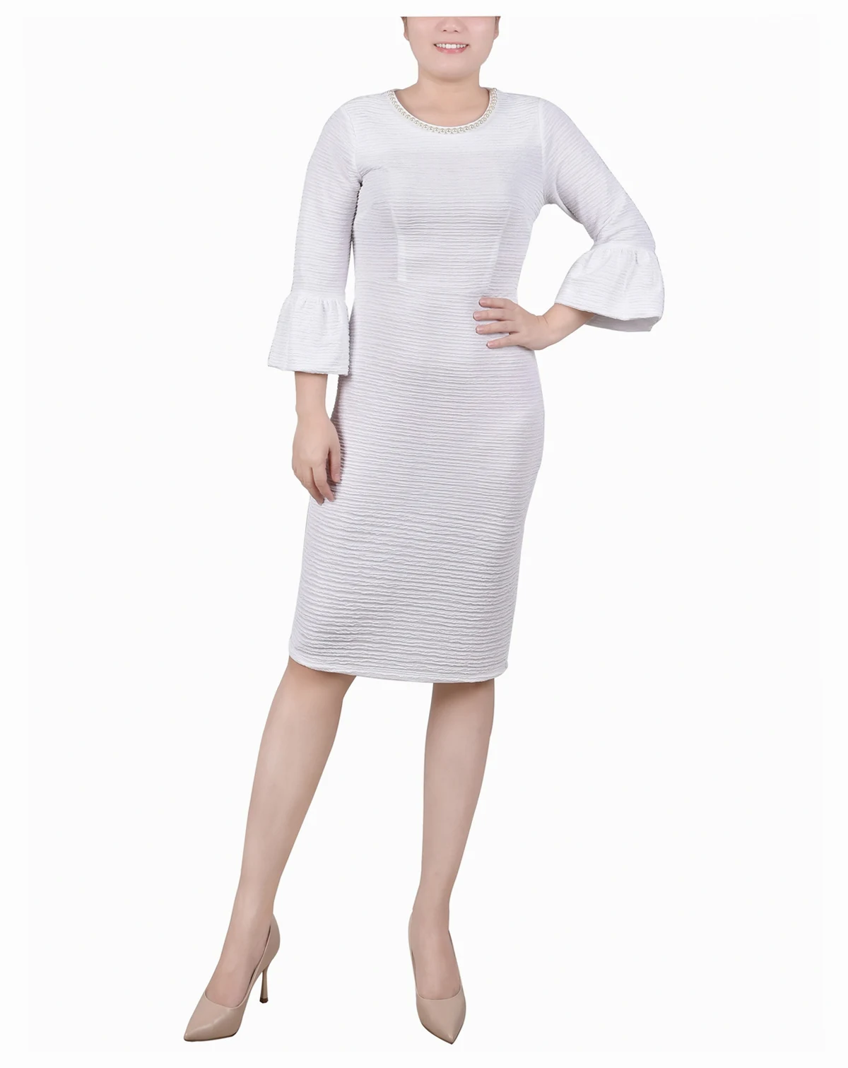 Petite 3/4 Length Imitation Pearl Detail Dress