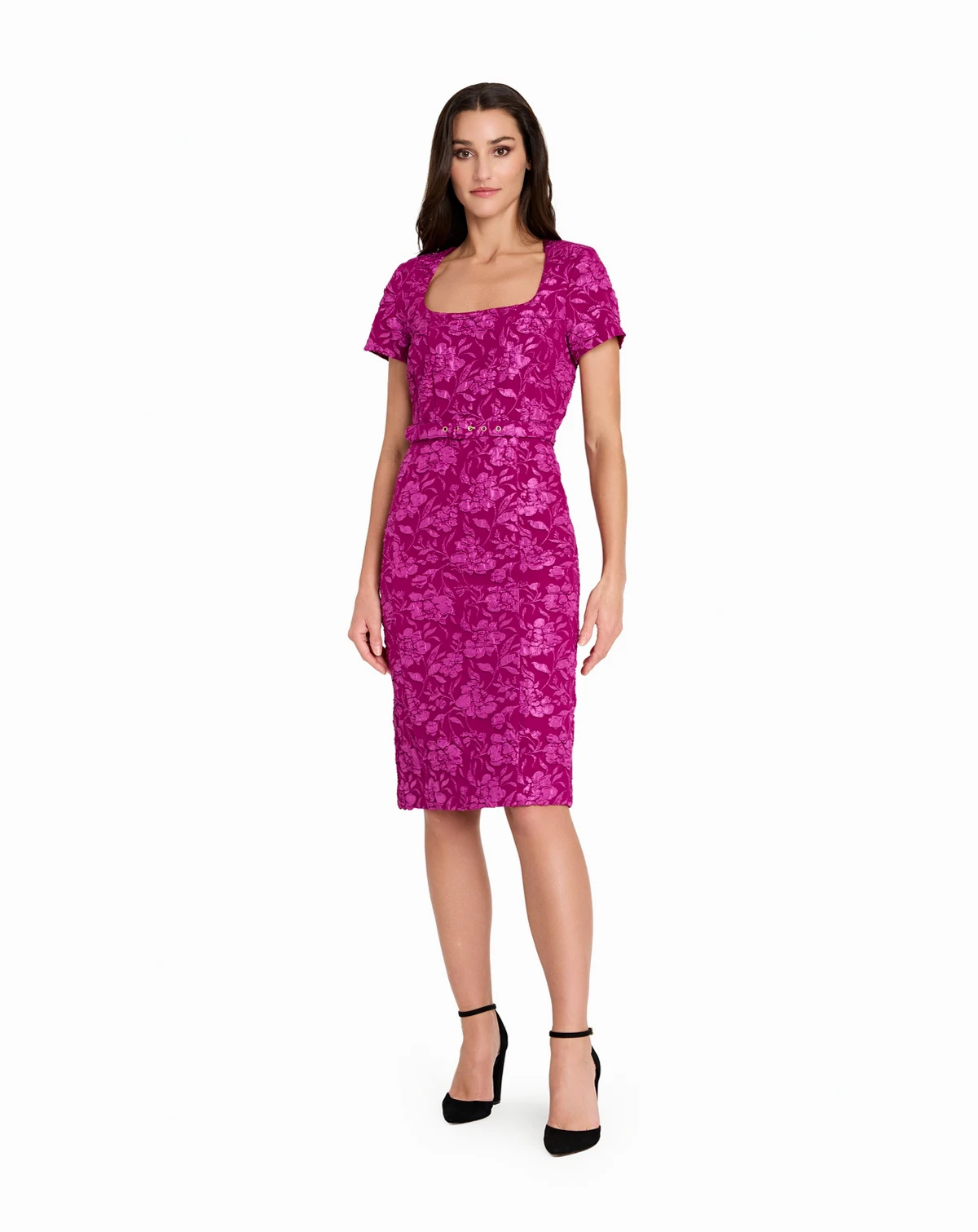 Petite Puff Jacquard Cap Sleeve Dress