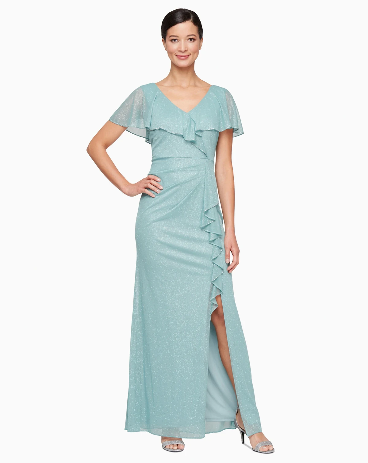 Petite Ruffled Flutter-Sleeve Gown