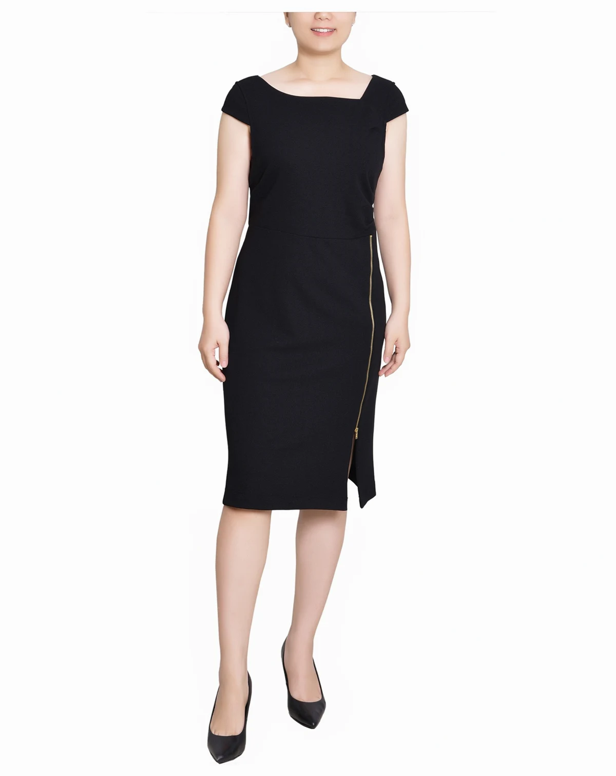 Petite Cap Sleeve Exposed Zipper Dress