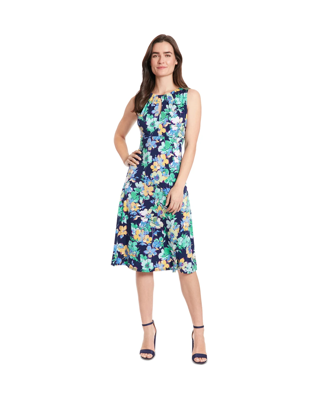 Petite Keyhole Pleat-Neck A-Line Dress