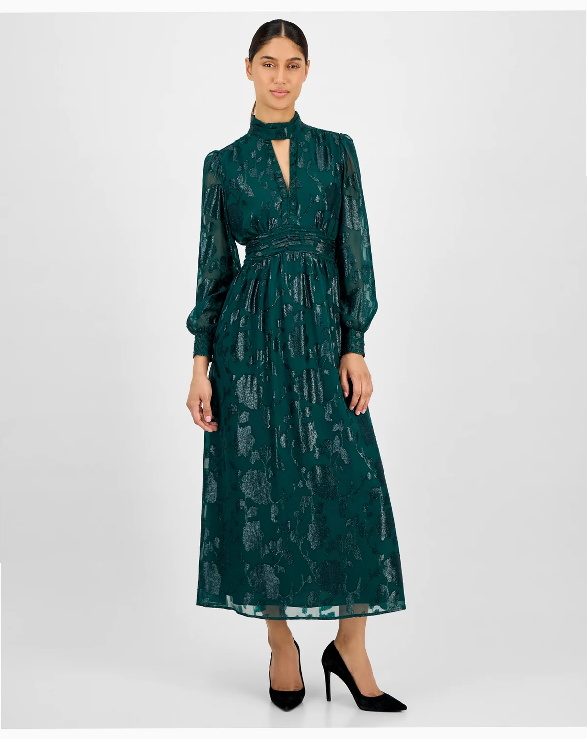 Petite Split Neck Long Sleeve Maxi Dress