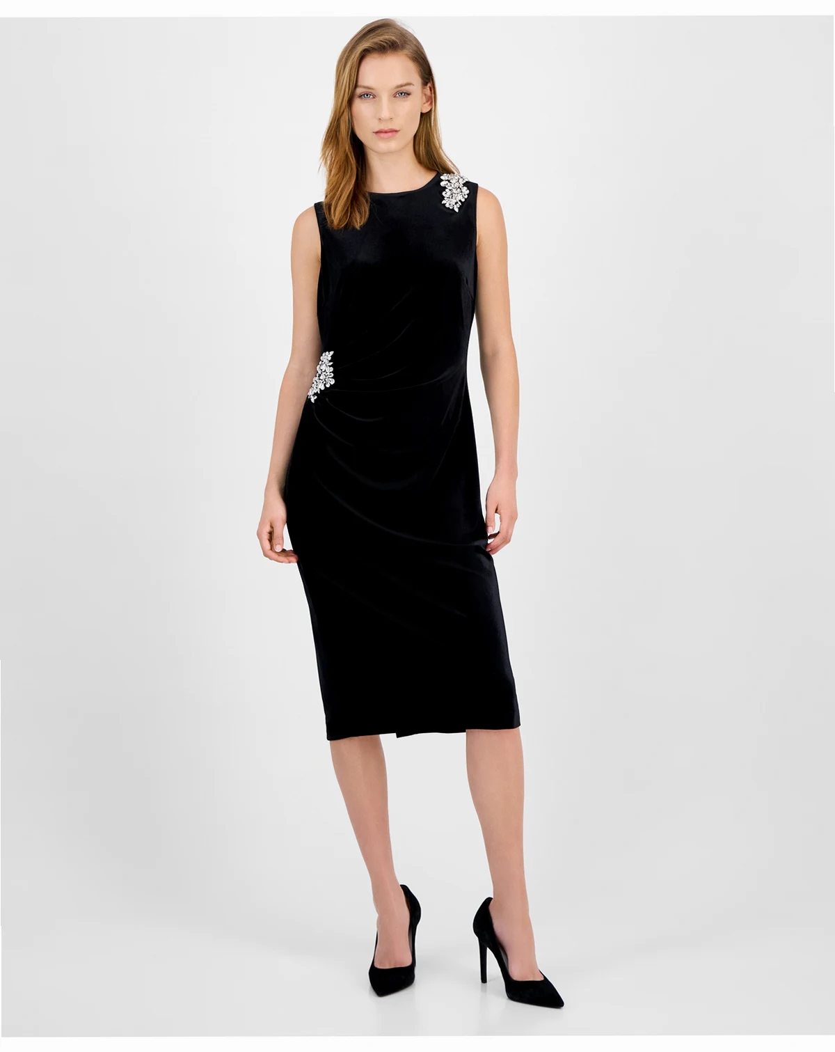 Women's Velvet Rhinestone-Embellished Dress