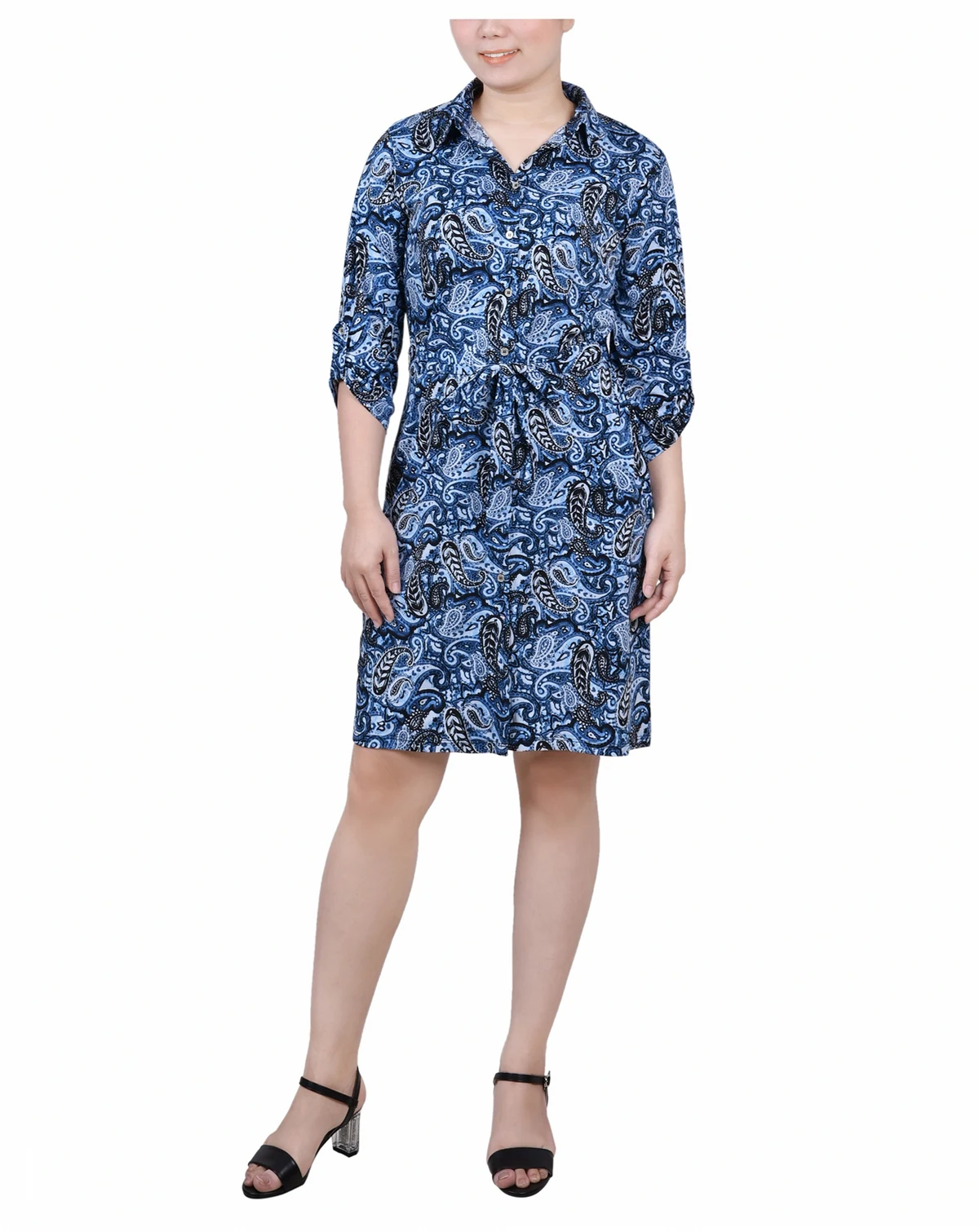 Petite 3/4-Sleeve Printed Shirt Dress
