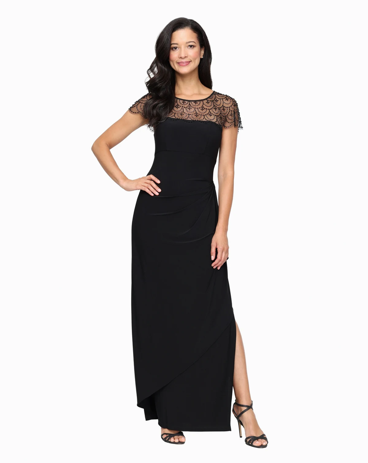Petite Boat Neck A-Line Long Dress