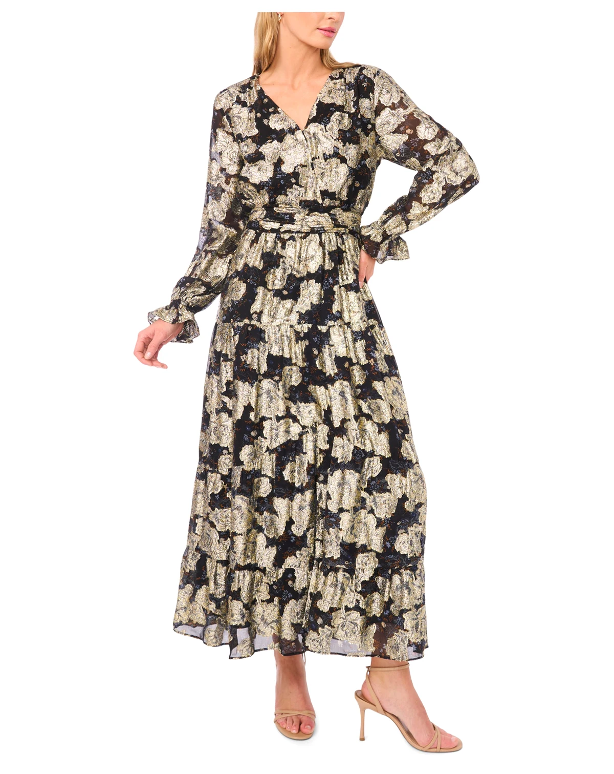 Petite V-Neck Long Sleeve Maxi Dress