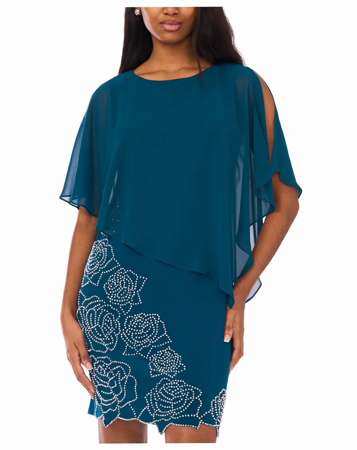 Petite Beaded Motif Overlay Dress