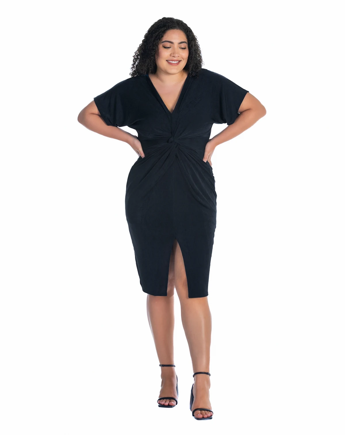 Plus Size Short Sleeve V-Neck Twist Front Split Hem Dress