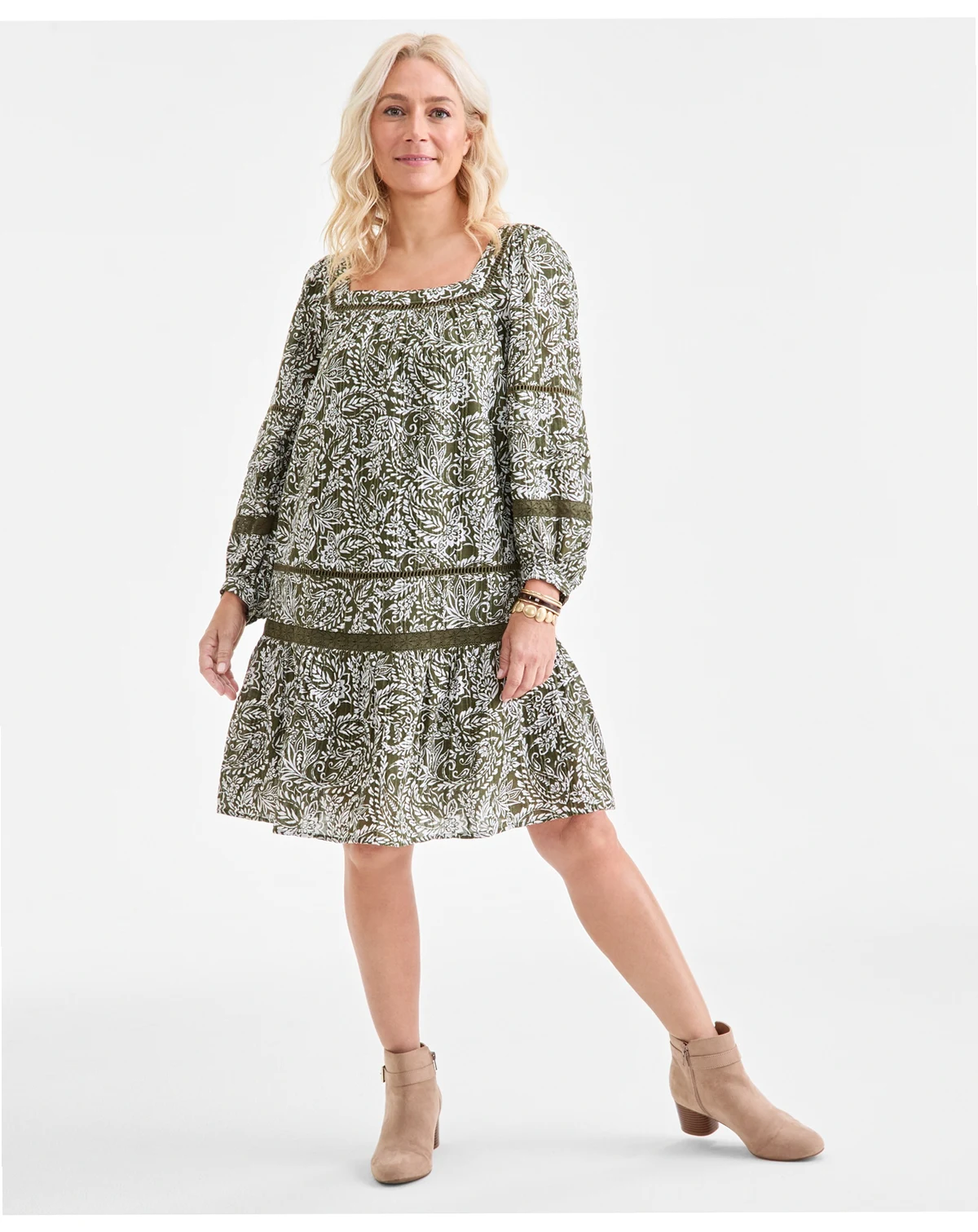 Women's Cotton Printed Crochet-Trim Shift Dress, Macy's Exclusive