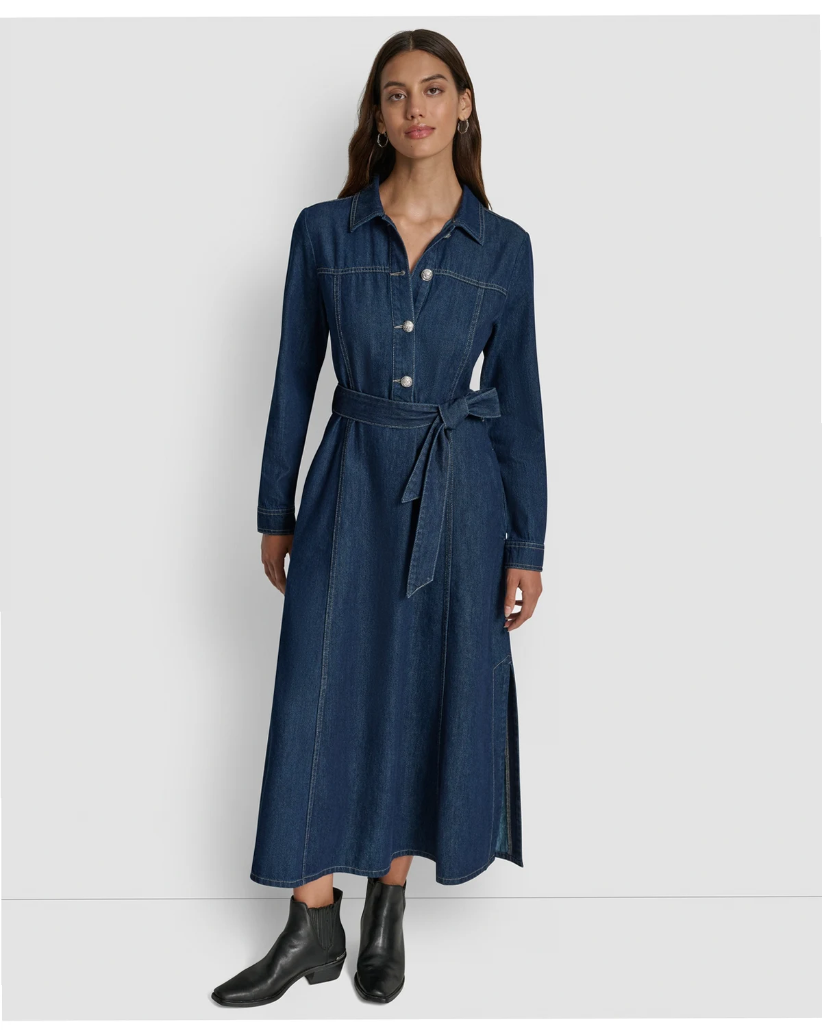 Women's Self-Belted A-Line Shirt Dress