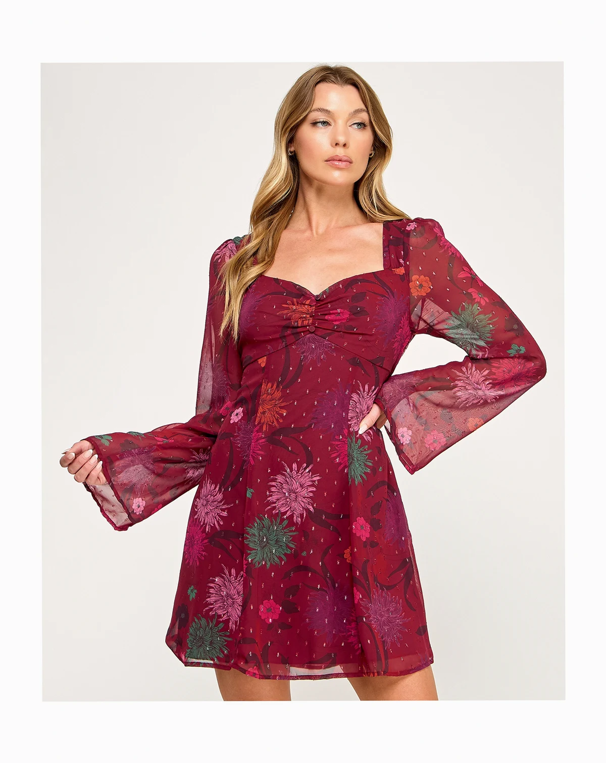 Juniors' Long Bell Sleeve Short Dress