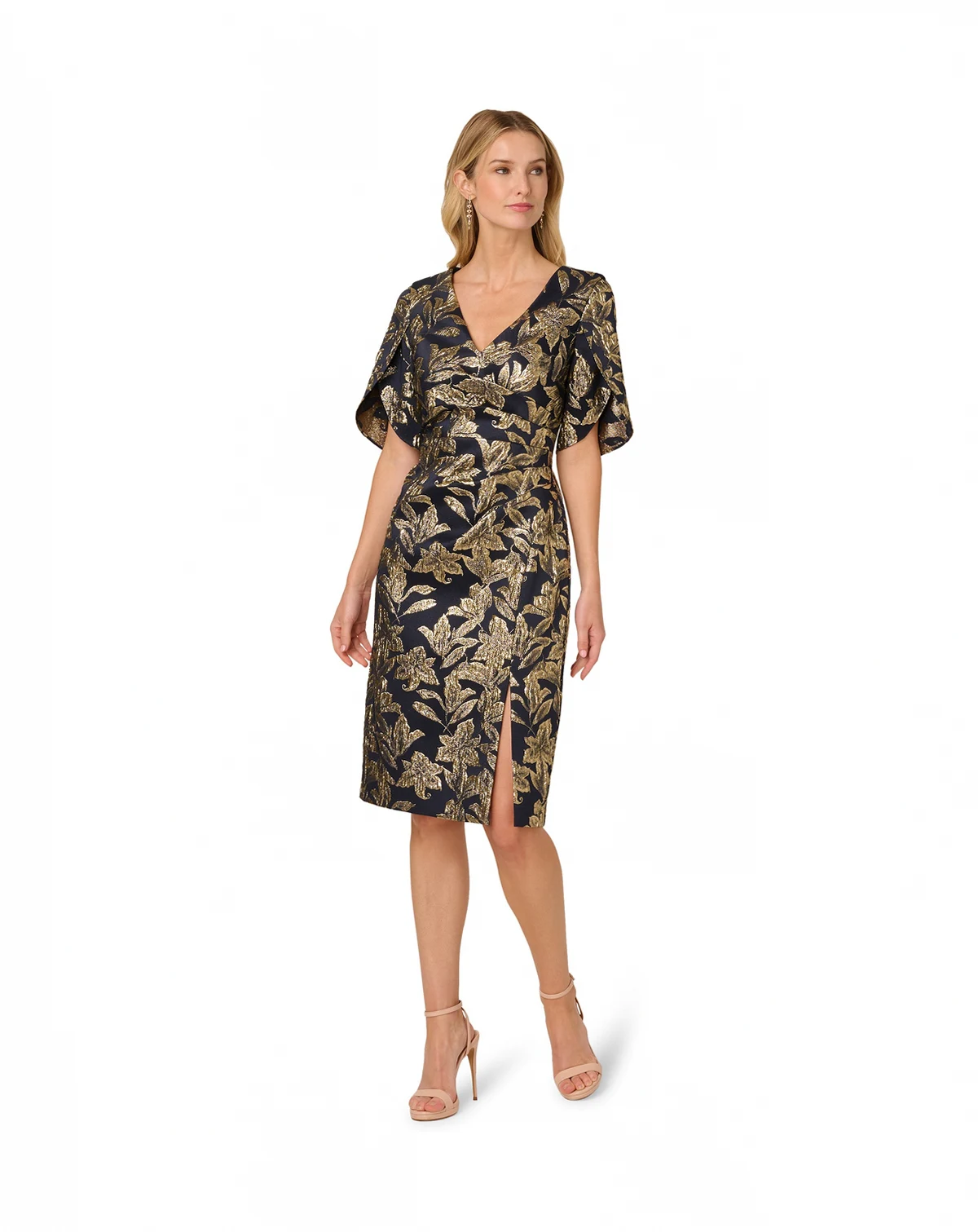 Women's Stretch Jacquard V-Neck Short Dress