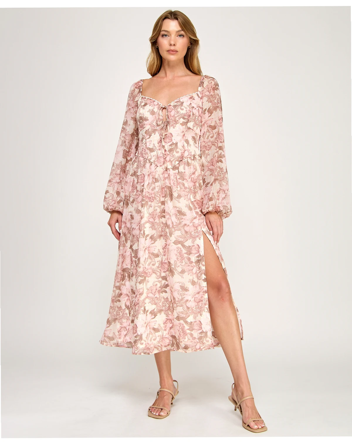 Juniors' Long-Sleeve Tie Front Midi Dress