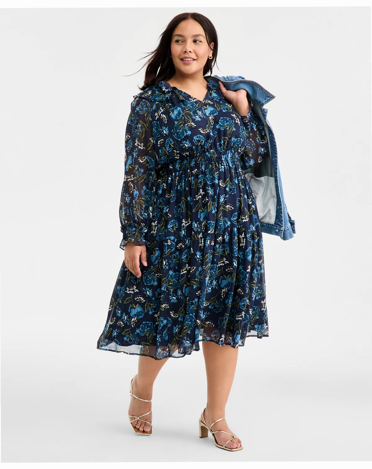 Trendy Plus Size Ruffled-Collar Midi Dress, Macy's Exclusive