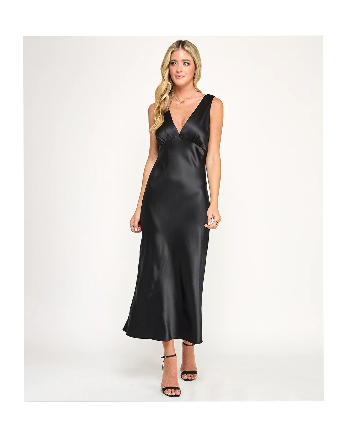 Juniors' V-Neck A-Line Satin Midi Dress