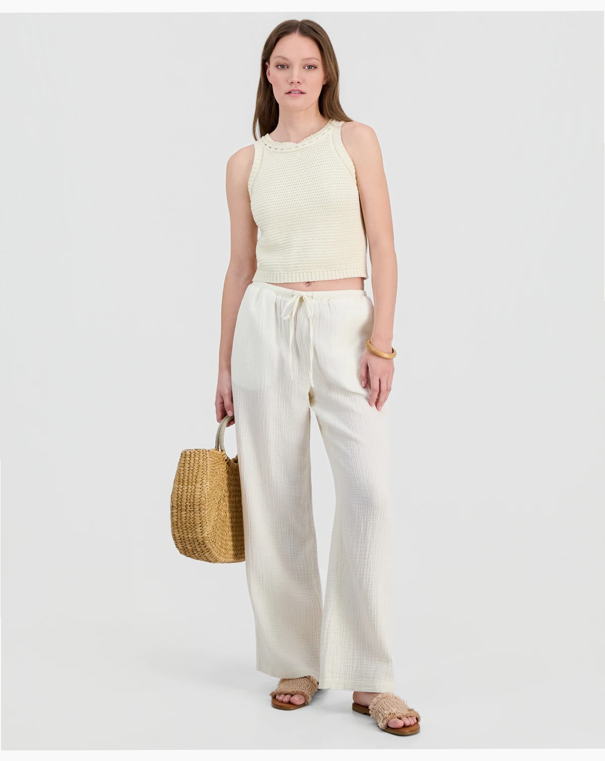 Juniors' Cotton Gauze Drawstring Beach Pants