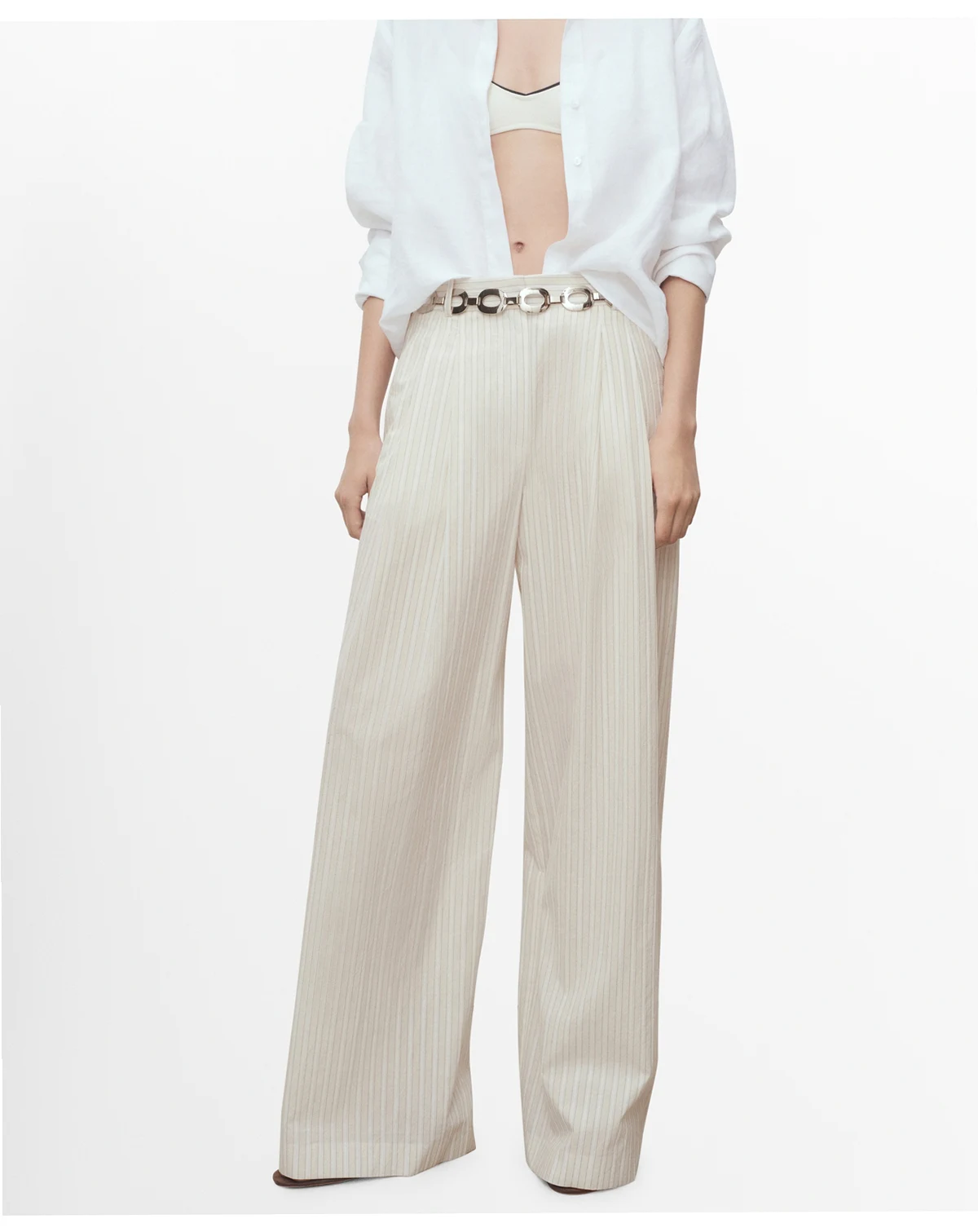 Women's Striped Wide Leg Cotton Pants