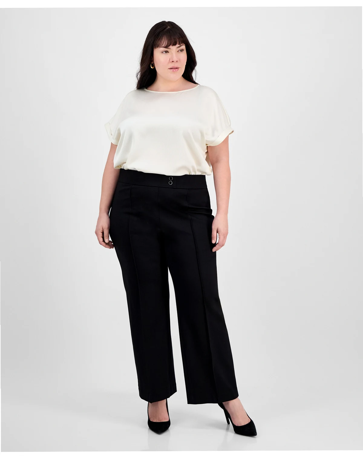 Plus Size Pintucked Pull-On Pants