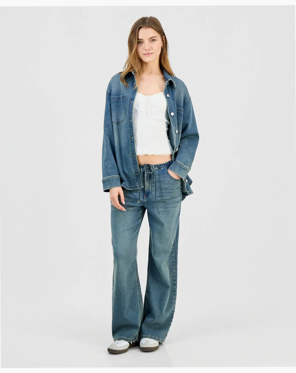 Juniors' Tinted Knit Denim Wide-Leg Jeans