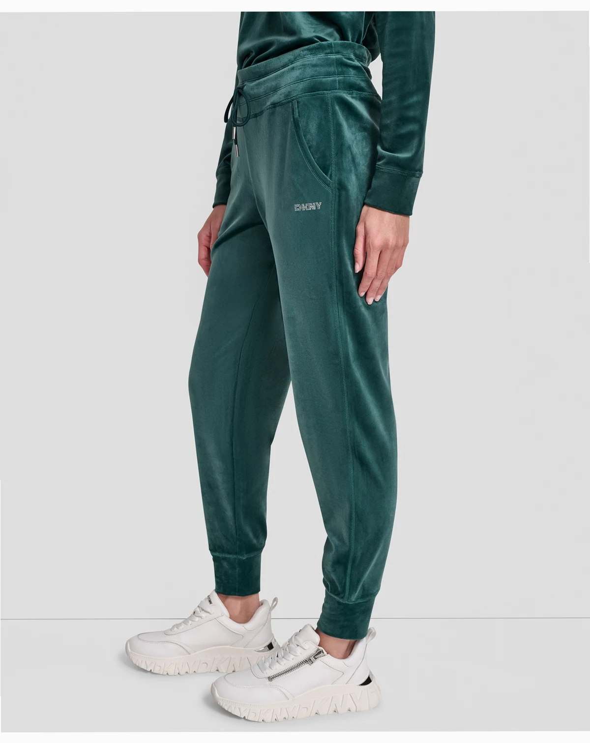 Women's Platinum Velour Rhinestone Logo Slim Fit Joggers