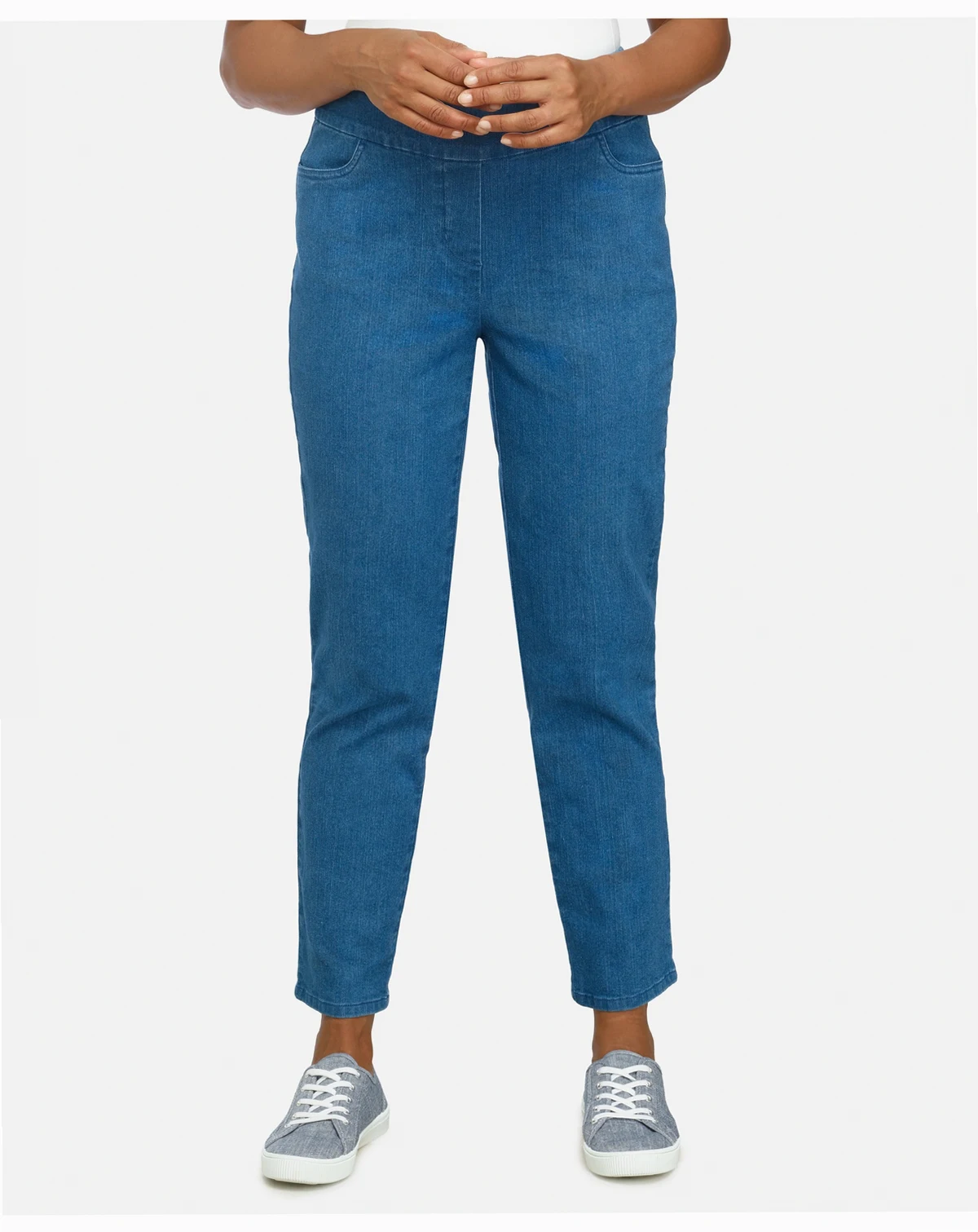 Petite Mid-Rise Pull On Straight Leg Denim Pants, Petite & Petite Short