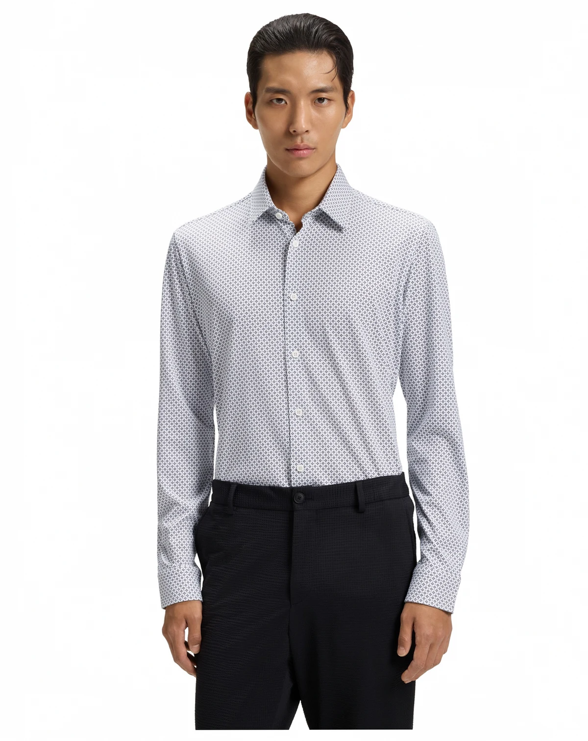 Men's Printed Cotton Blend Slim-Fit Dress Shirt