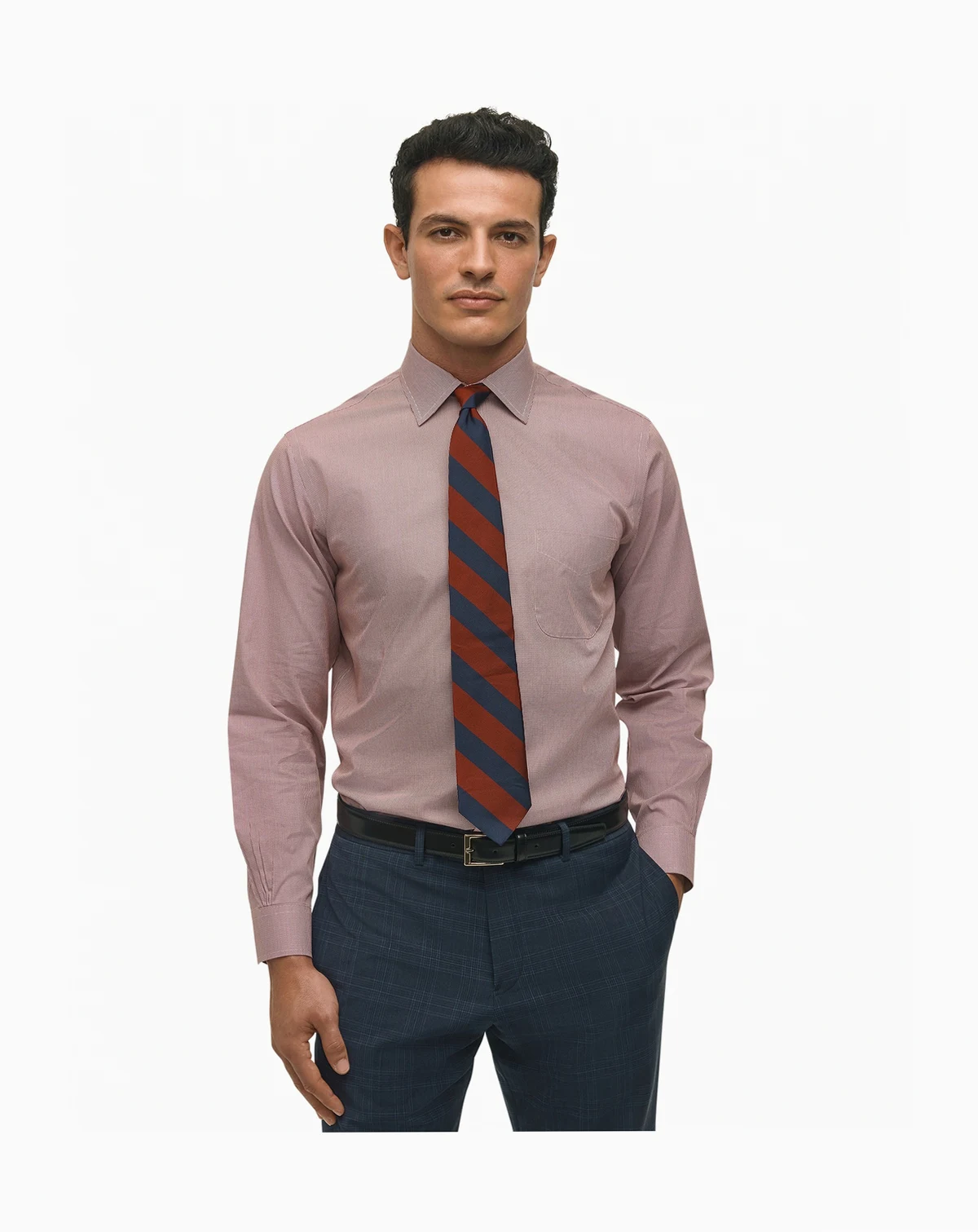 Men's Regular-Fit Spread Collar Micro-Houndstooth Dress Shirt