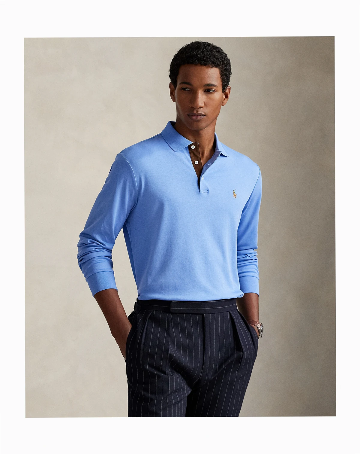 Men's Classic-Fit Long Sleeve Soft Cotton Polo Shirt