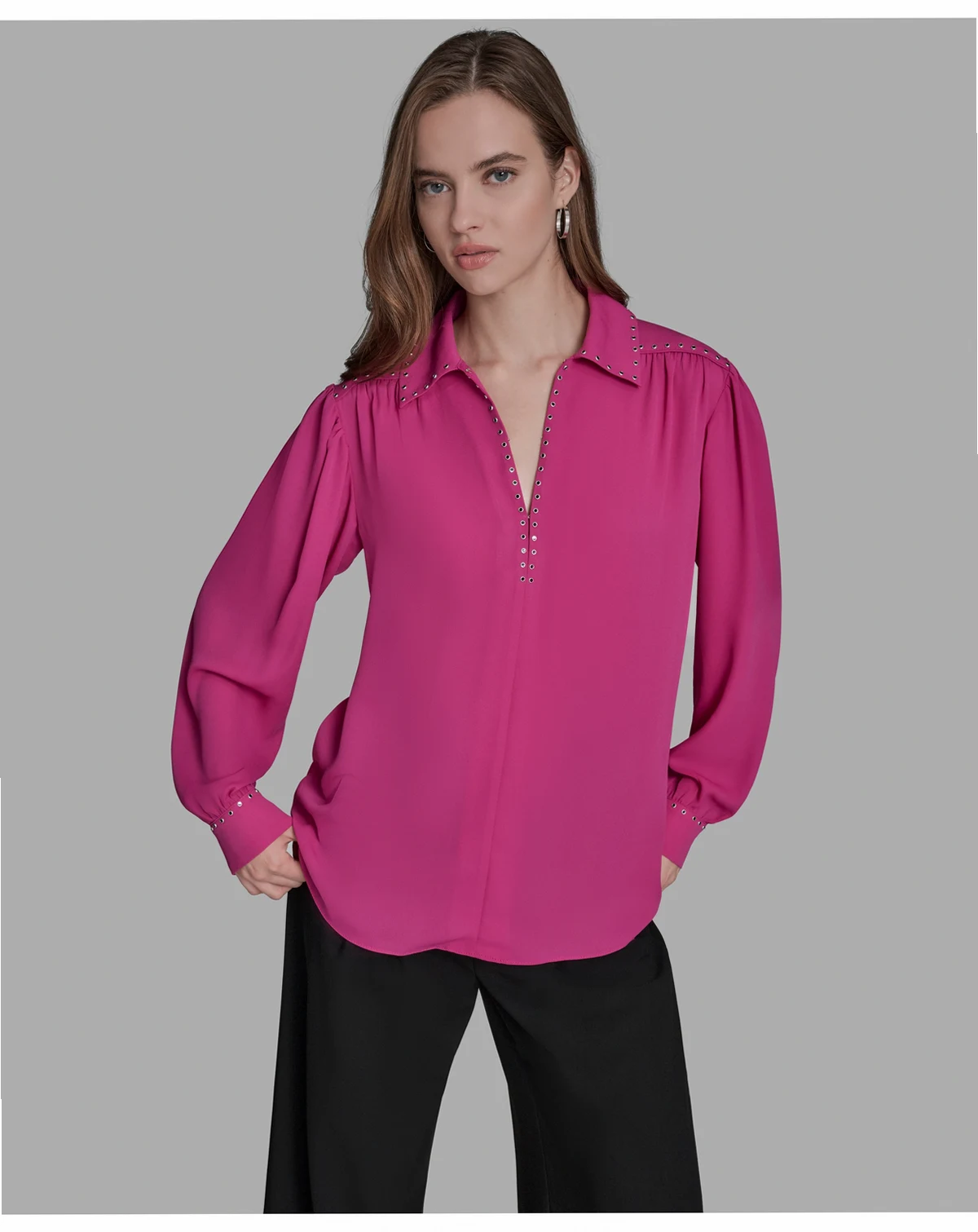 Women's Long Sleeve Embellish Trim Top