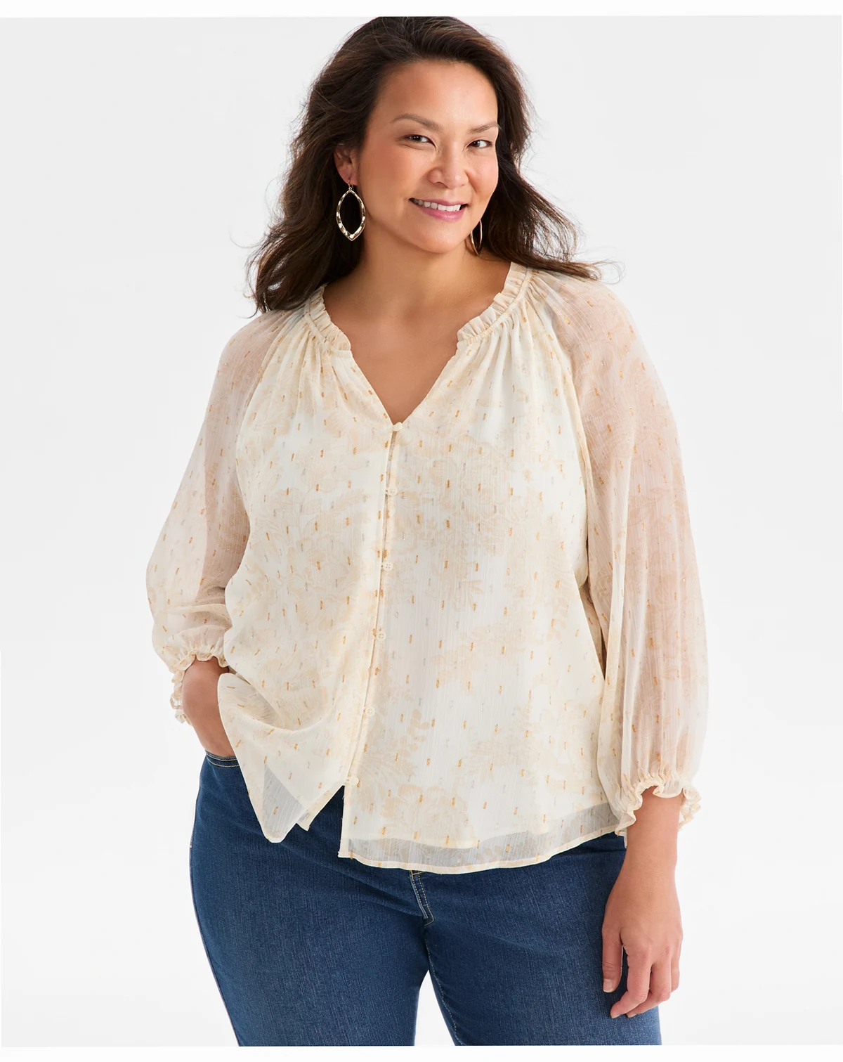 Plus Size Printed  Shine Ruffled Top,  Macy's Exclusive