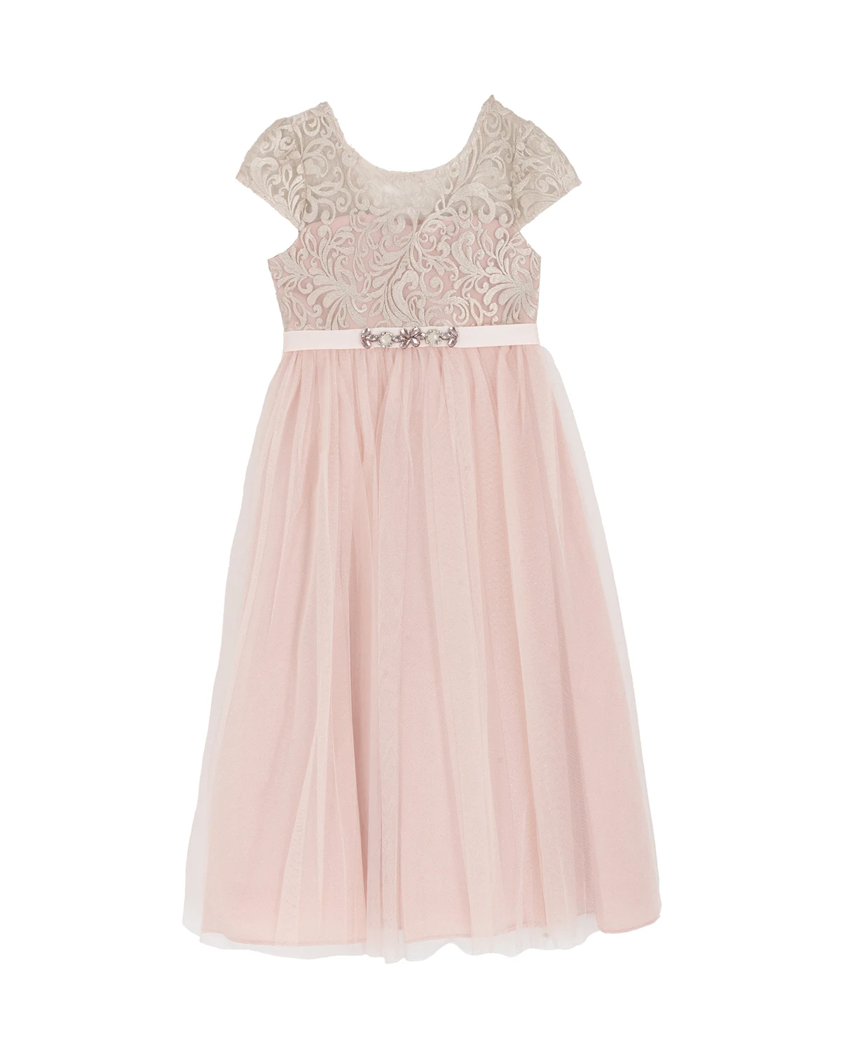 Girls' 2T-6X Cap-Sleeve Round Neck Dress