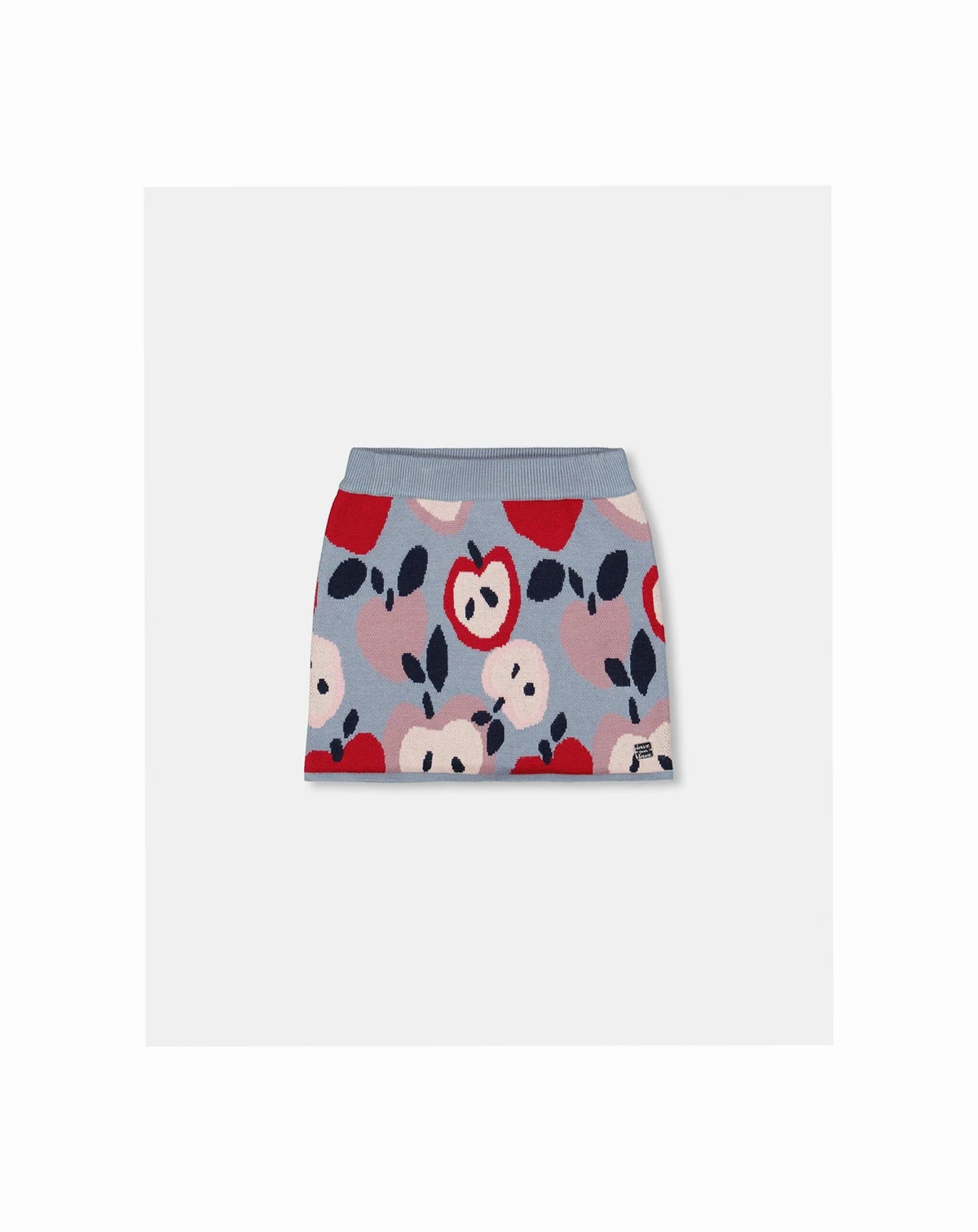Girl Knit Skirt Blue and Red with Apple Heart Jacquard - Toddler|Child