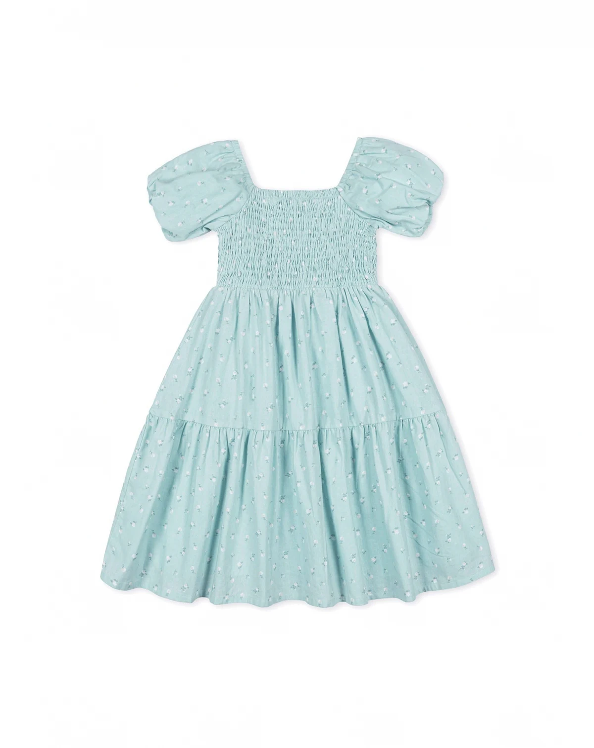 Girls' Linen Smocked Short Bubble Sleeve Dress, Toddler
