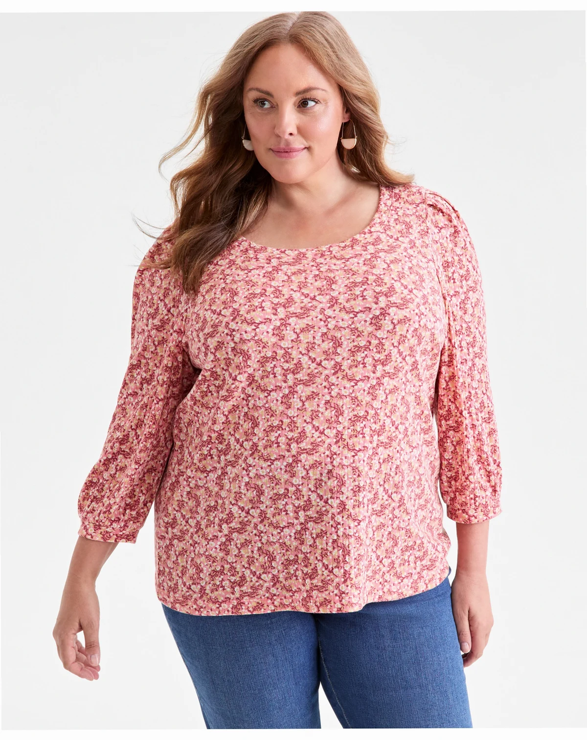 Plus Size Printed 3/4-Sleeve Blouse, Macy's Exclusive
