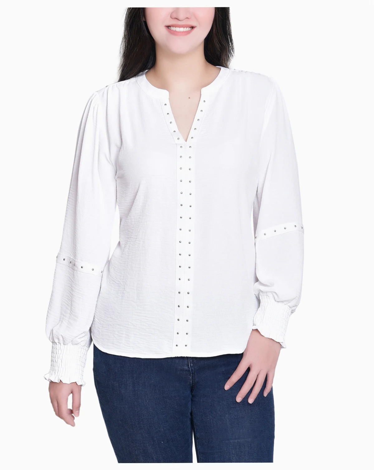 Petite Long Sleeve Studded Top