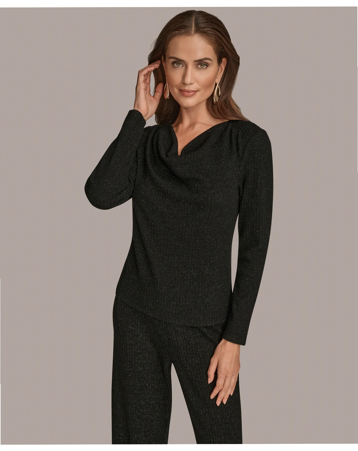Women's Long Sleeve Metallic Rib Knit Top