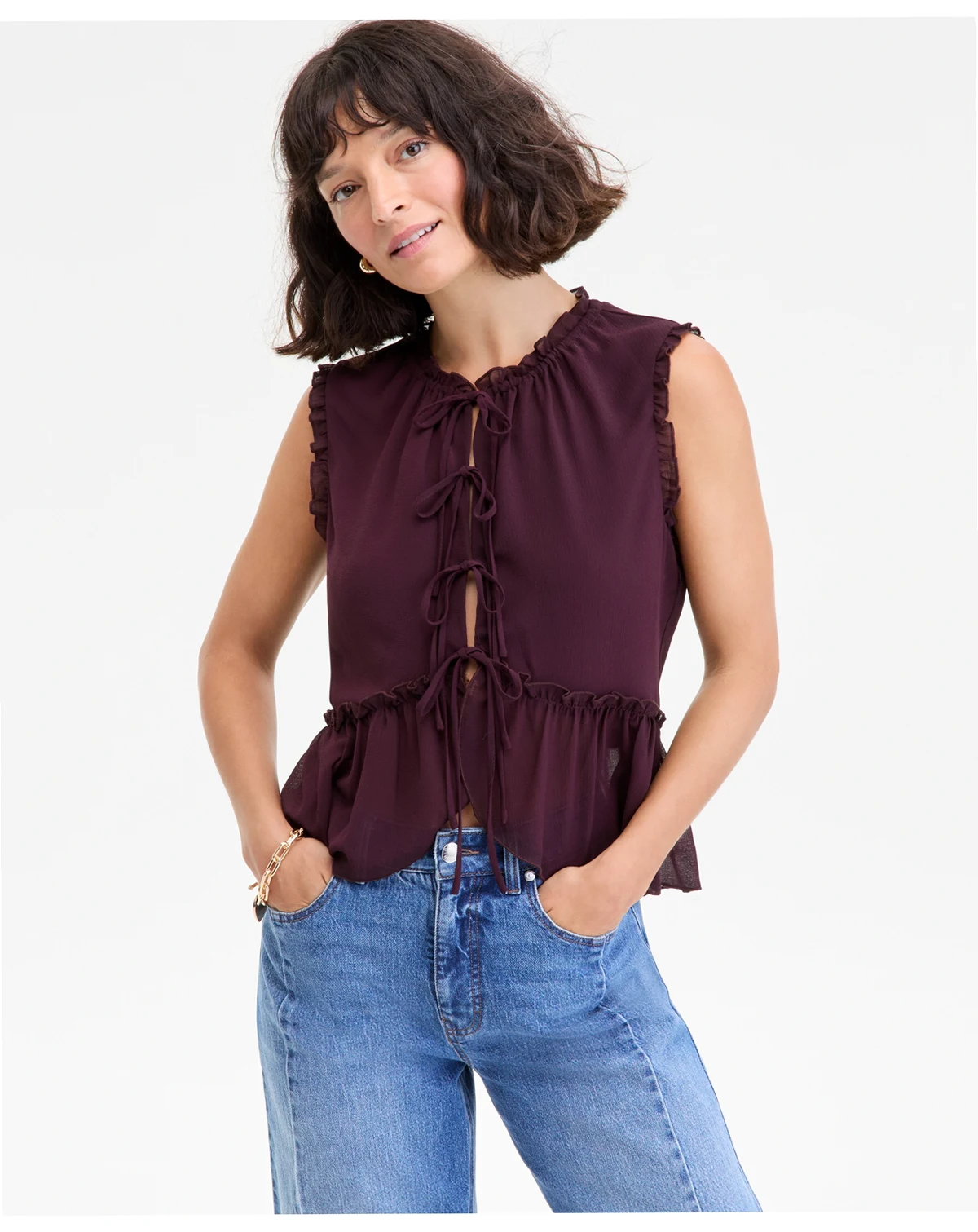 Women's Tie-Front Peplum Tank, Macy's Exclusive