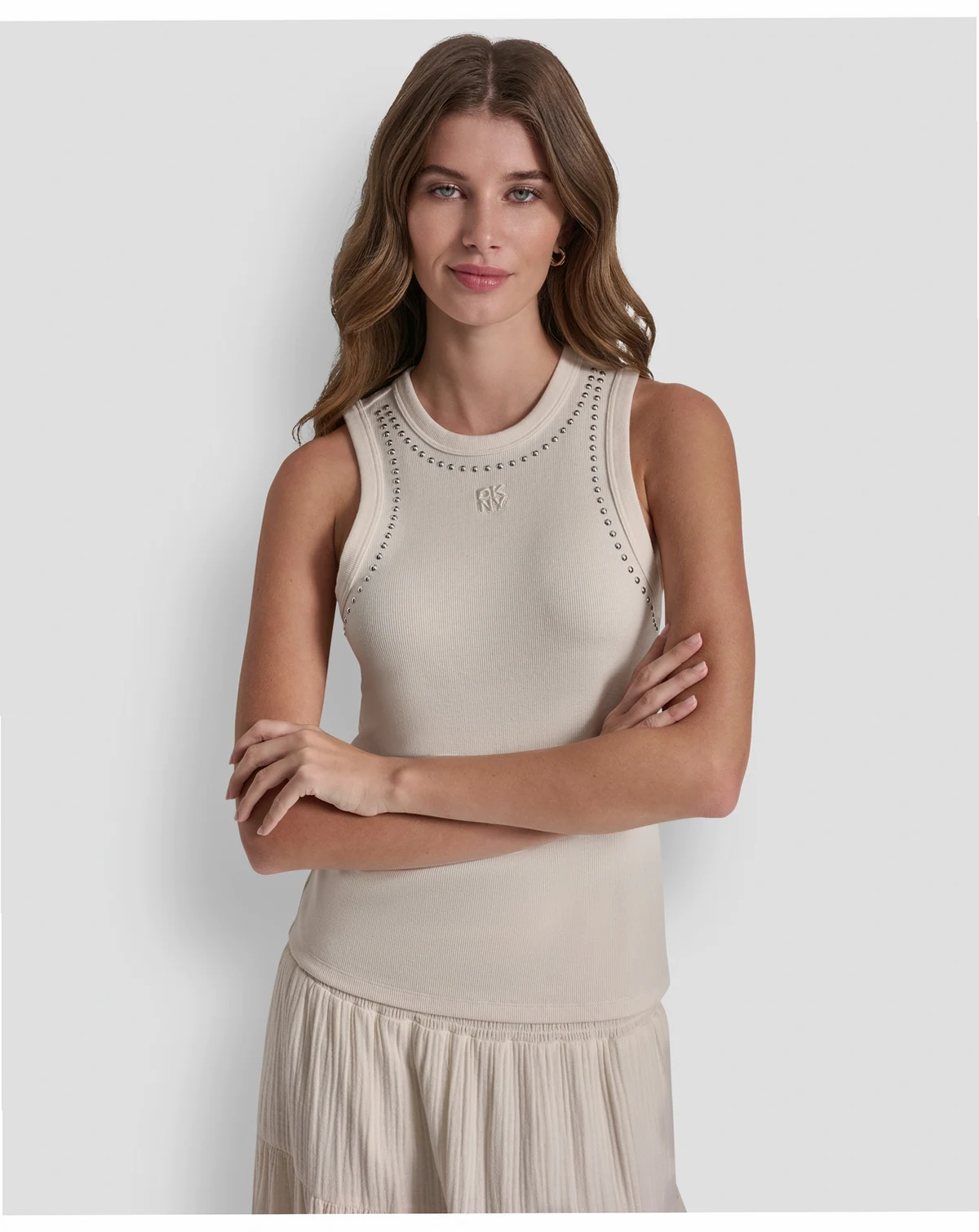 Women's Crew Neck Tank Top With Dome Studs