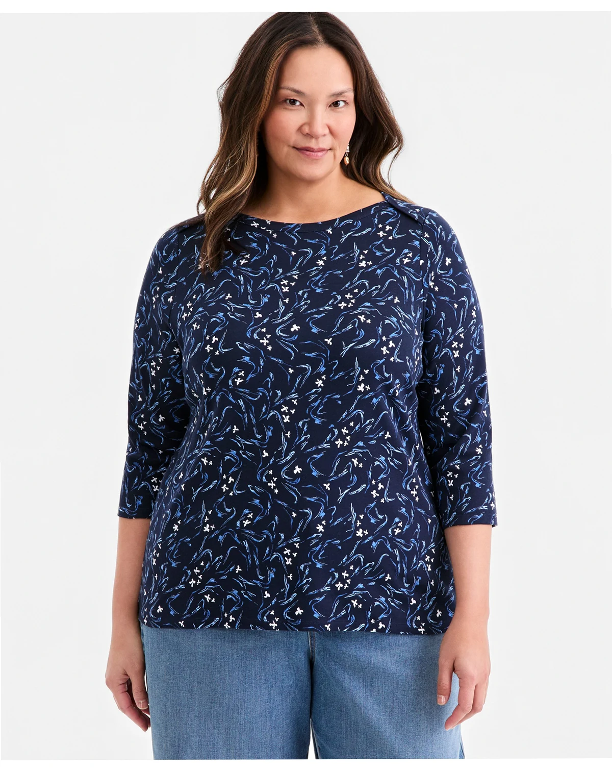 Plus Size Pima Cotton 3/4-Sleeve Top, Exclusively at Macy's