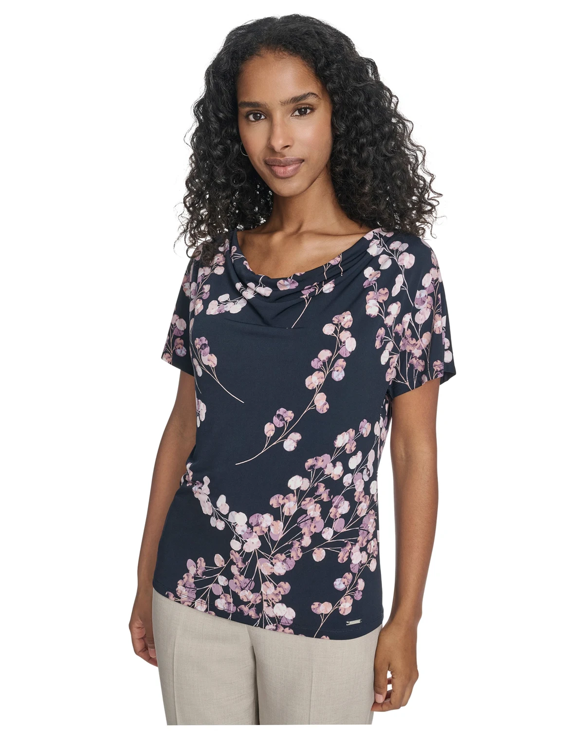 Women's Printed Drape Front Short-Sleeve Top