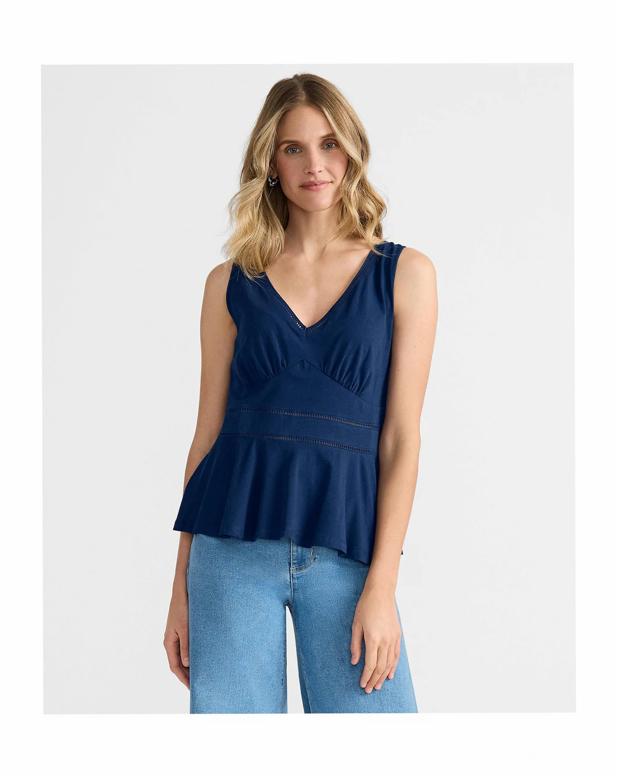 Women's Lightweight Jersey Peplum V-Neck Tank Top
