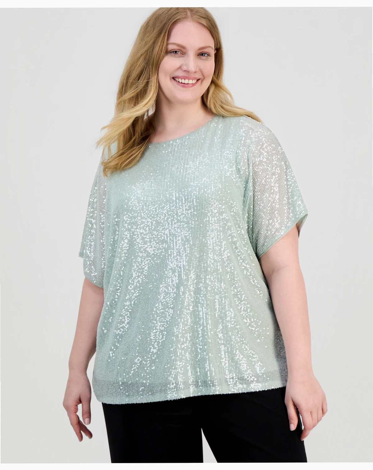 Plus Size Sequined Dolman-Sleeve Top