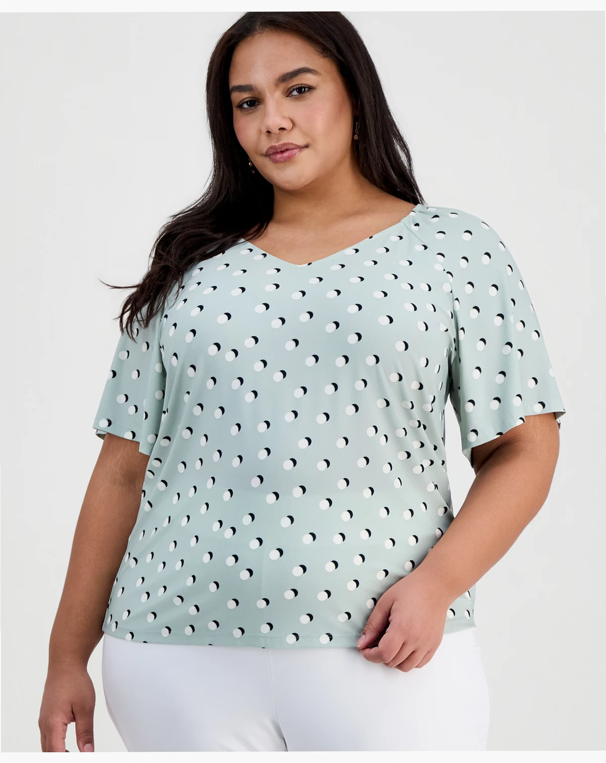 AK Anne Klein Plus Size Printed V-Neck Flutter-Sleeve Top