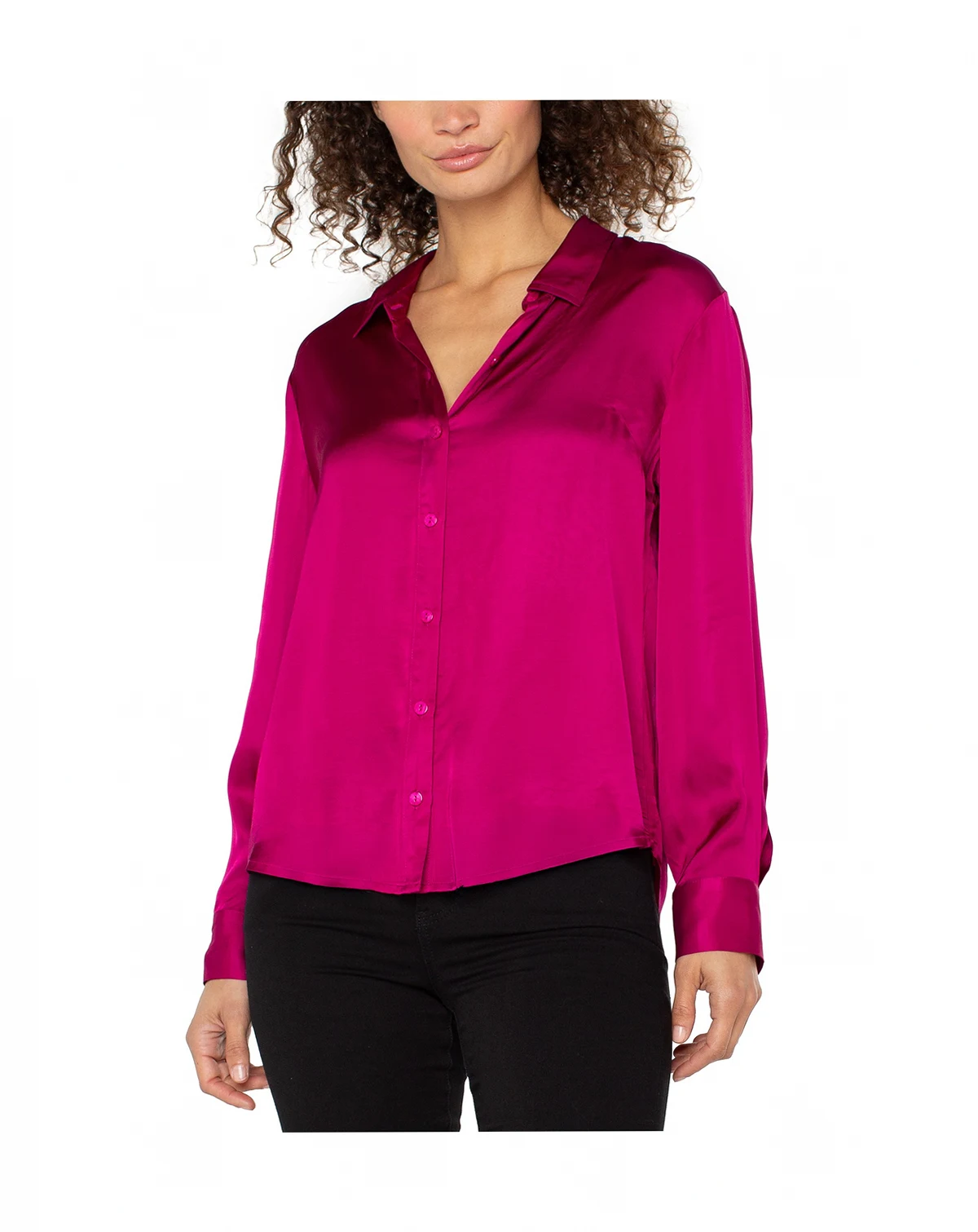 Petite Long Sleeve Button Front Woven Shirt