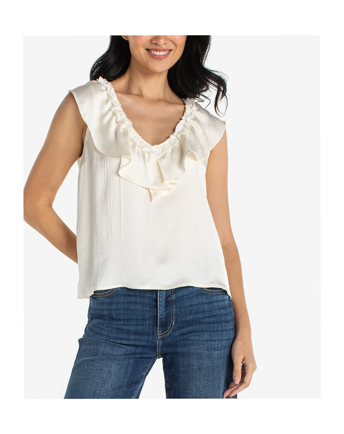 Women's Ruffle Front V-Neck Woven Top