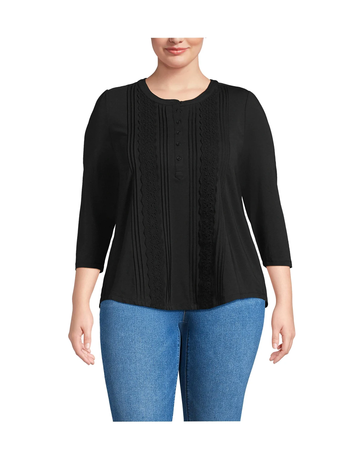 Women's Plus Size 3/4 Sleeve Lightweight Jersey Embellished Top