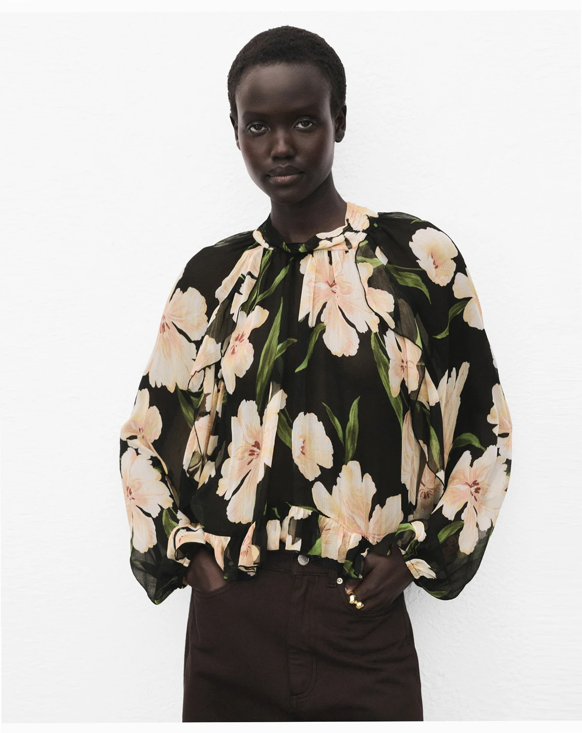Women's Semi-Transparent Floral Blouse
