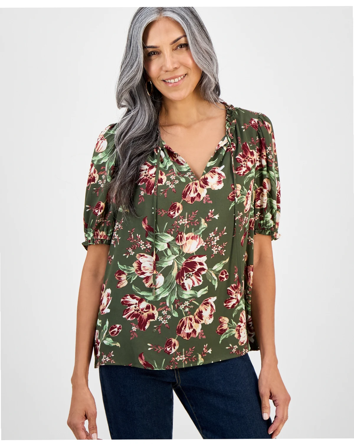 Women's Printed Ruffle Puff-Sleeve Top, Macy's Exclusive