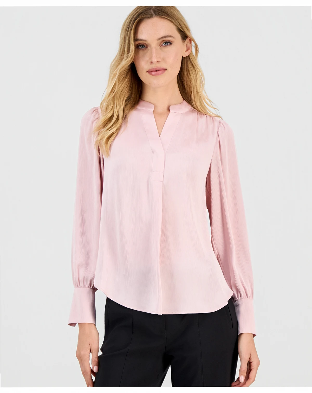Women's Textured Satin V-Neck Blouse